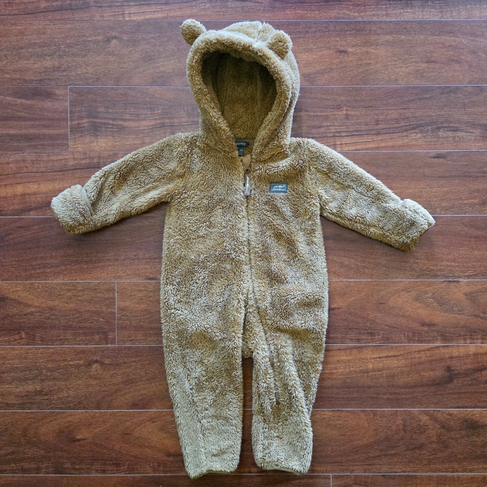 Eddie Bauer Kids Fleece Bear Bunting Hooded One Piece Zip Up Snowsuit 18 months